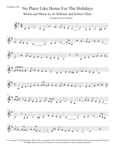 Theres No Place Like Home For The Holidays Trumpet Sheet Music