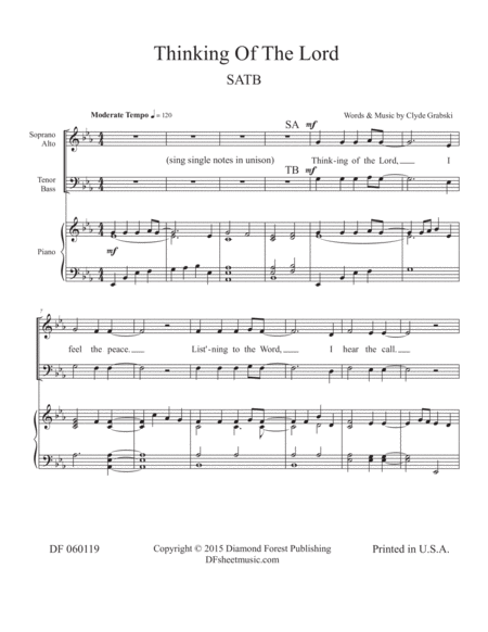 Thinking Of The Lord Satb Easy To Sing Sheet Music