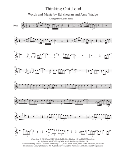 Free Sheet Music Thinking Out Loud Easy Key Of C Oboe