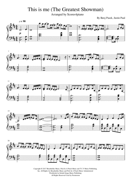 This Is Me Piano Cover The Greatest Showman Sheet Music