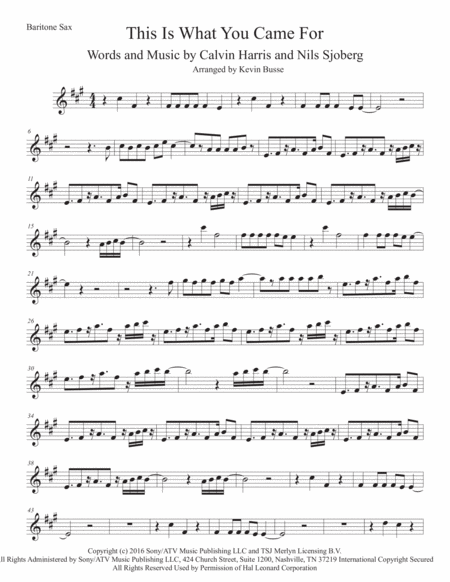 Free Sheet Music This Is What You Came For Original Key Bari Saxophone