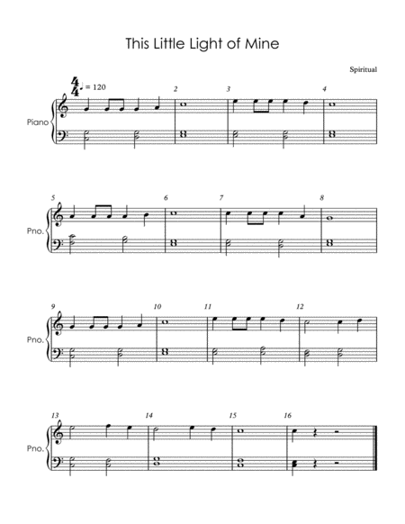 Free Sheet Music This Little Light Of Mine Easy Piano