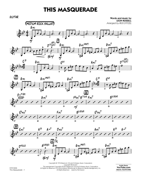 This Masquerade Arr Rick Stitzel Guitar Sheet Music