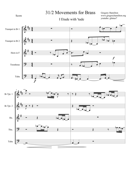 Free Sheet Music Three And One Half Movements For Brass Movement I Etude With Tude
