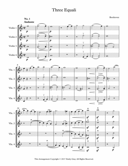 Free Sheet Music Three Equali For Four Violins