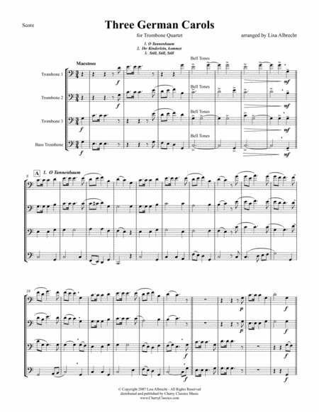 Three German Carols For Trombone Quartet Sheet Music