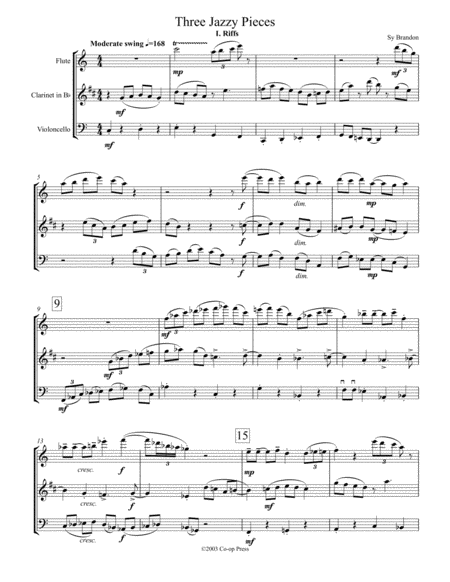 Three Jazzy Pieces For Flute Clarinet And Cello Sheet Music