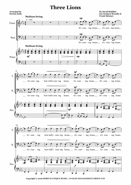 Free Sheet Music Three Lions