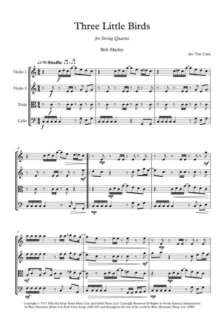 Three Little Birds For String Quartet Sheet Music