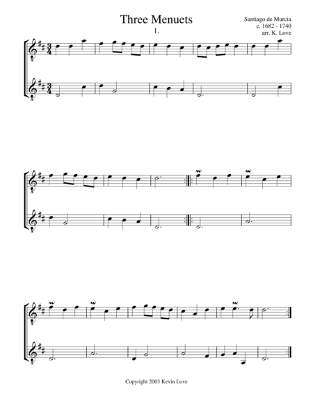 Three Menuets Guitar Duo Sheet Music