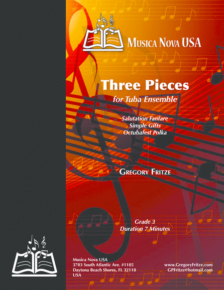 Three Pieces For Tuba Ensemble Salutation Fanfare Simple Gifts Octubafest Polka Sheet Music