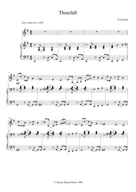 Free Sheet Music Threefall Jazz Waltz For Piano Bass And Flute