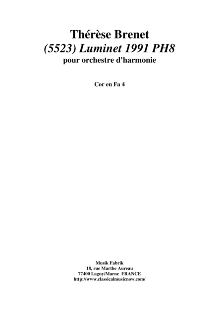 Thrse Brenet 5523 Luminet 1991 Ph8 For Concert Band Horn In F4 Part Sheet Music