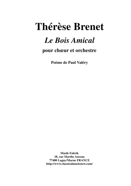 Thrse Brenet Le Bois Amical For Satb Chorus And Orchestra Orchestral Score Sheet Music