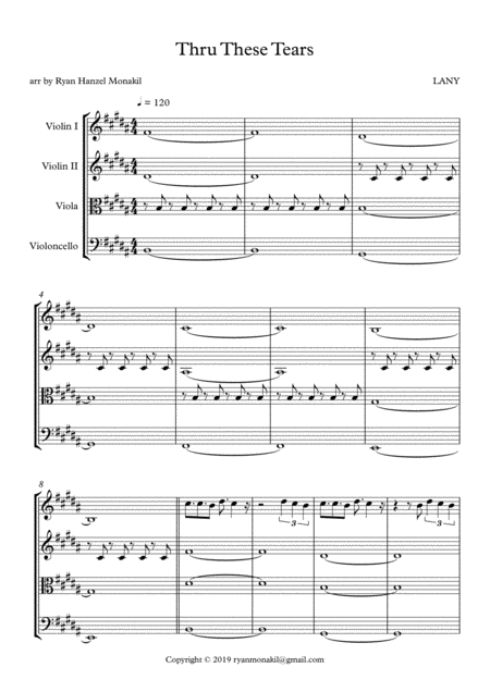 Thru These Tears String Quartet Sheet Music