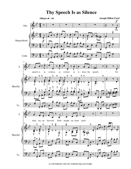 Thy Speech Is As Silence For Alto Voice Harpsichord And Cello Sheet Music