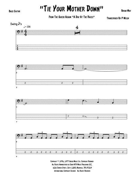 Free Sheet Music Tie Your Mother Down Bass Guitar Tab