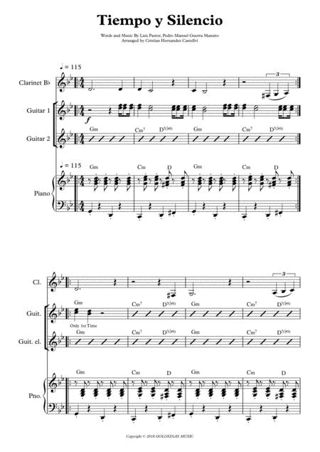 Free Sheet Music Tiempo Y Silencio Bb Clarinet 2 Guitars Piano