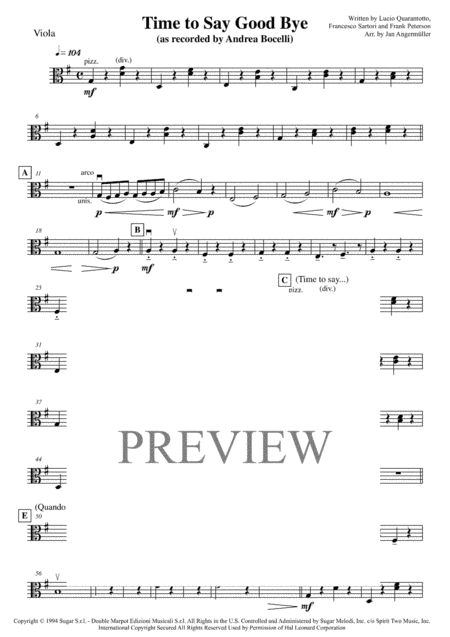 Time To Say Goodbye Viola Play A Long The Viola Part With The Andrea Bocelli Recording Sheet Music