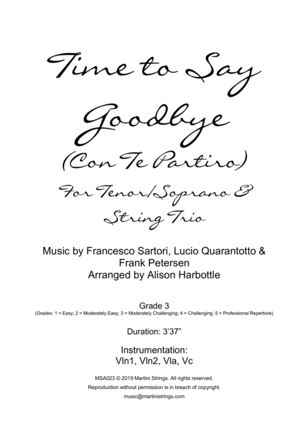 Free Sheet Music Time To Say Goodbye Voice String Trio