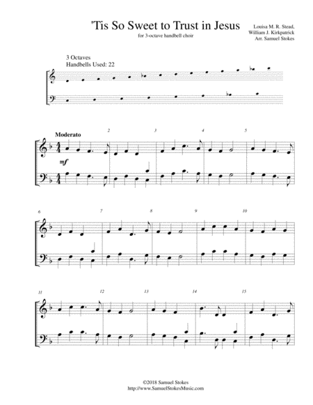 Tis So Sweet To Trust In Jesus For 3 Octave Handbell Choir Sheet Music