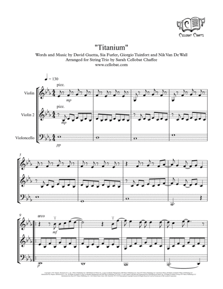 Free Sheet Music Titanium String Trio 2 Violins Cello David Guetta Sia Arr Cellobat