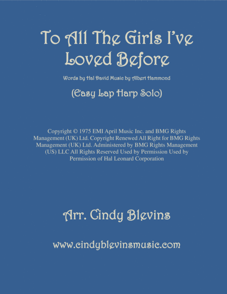 To All The Girls I Ve Loved Before Arranged For Easy Lap Harp Sheet Music