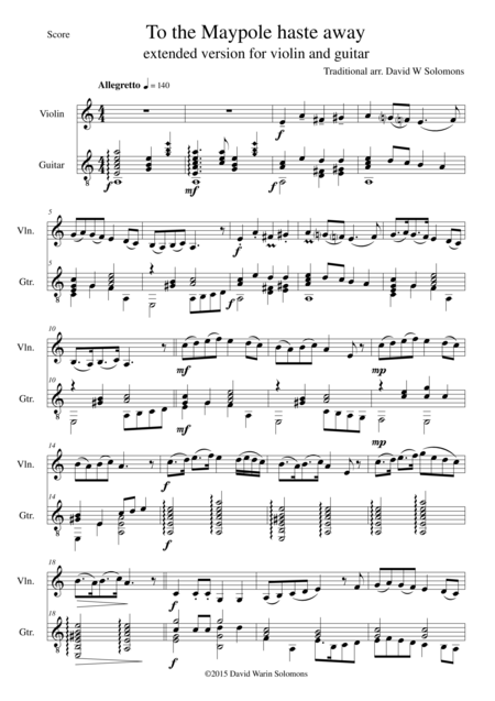 Free Sheet Music To The Maypole Haste Away Extended Version For Violin And Guitar