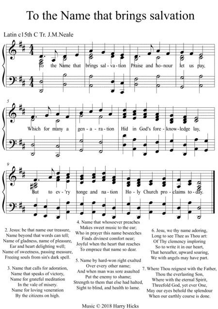 To The Name That Brings Salvation A New Tune To A Wonderful Old Hymn Sheet Music