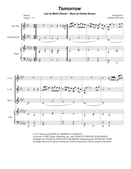 Free Sheet Music Tomorrow Duet For Soprano And Alto Saxophone