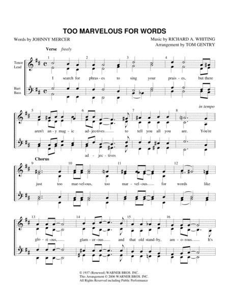 Too Marvelous For Words Ssaa Sheet Music