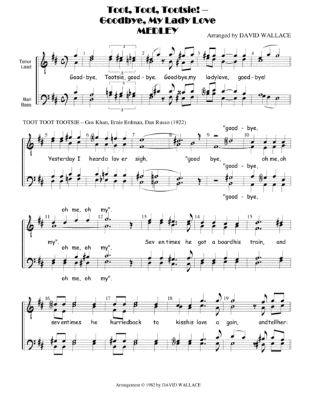 Toot Toot Tootsie Goodbye My Lady Love Medley Sheet Music