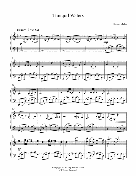 Tranquil Waters Cinematic Piano Solo Intermediate Sheet Music