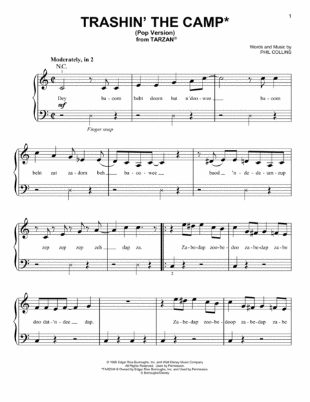 Free Sheet Music Trashin The Camp From Tarzan Pop Version