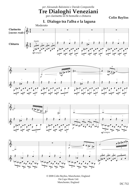 Tre Dialoghi Veneziani For Clarinet And Guitar Sheet Music