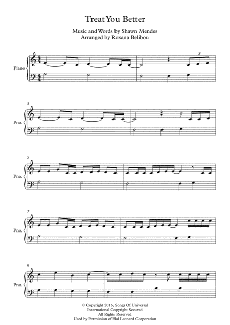 Free Sheet Music Treat You Better A Minor By Shawn Mendes Easy Piano