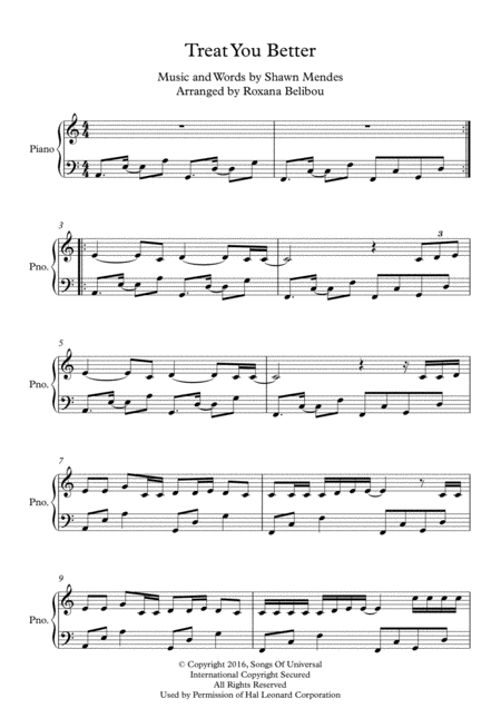 Treat You Better A Minor By Shawn Mendes Piano Sheet Music