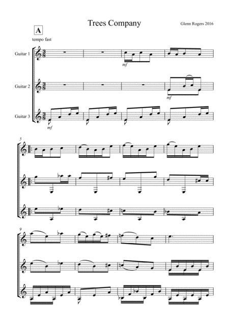 Trees Company For Classical Guitar Trio Sheet Music