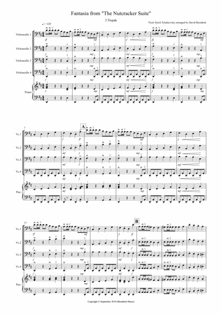 Free Sheet Music Trepak Fantasia From Nutcracker For Cello Quartet