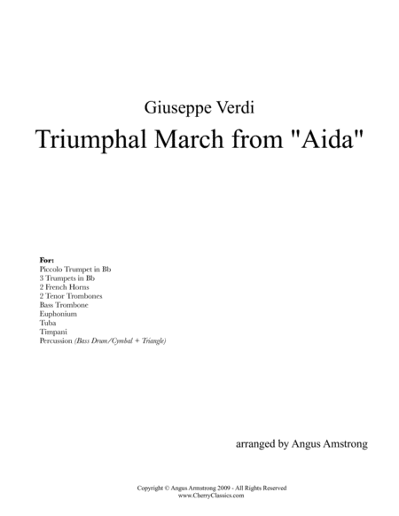 Triumphal March From Aida For Brass Ensemble Timpani Percussion Sheet Music