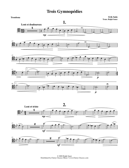 Free Sheet Music Trois Gymnopdie For Trombone Piano