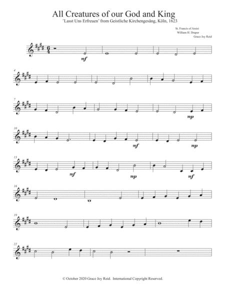 Trumpet 2 In Bb Part For All Creatures Of Our God And King For Brass Quintet And Piano Sheet Music