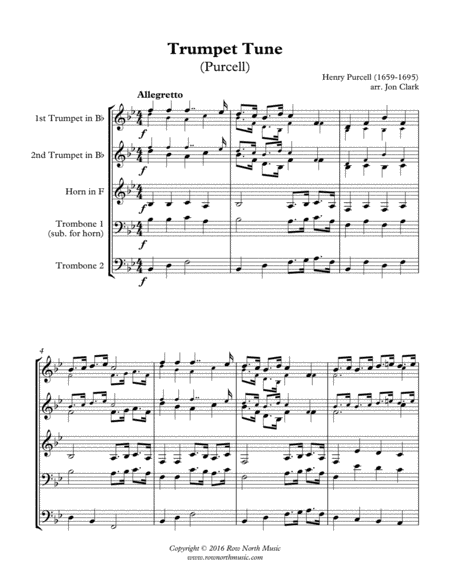 Trumpet Tune Purcell Henry Purcell 1659 1695 Arr Jon Clark Sheet Music