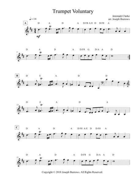 Trumpet Voluntary By Jeremiah Clarke Guitar Sheet Music