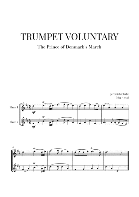 Trumpet Voluntary The Prince Of Denmarks March For 2 Flutes Sheet Music