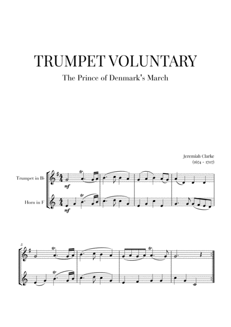 Trumpet Voluntary The Prince Of Denmarks March For Trumpet In Bb And French Horn Sheet Music