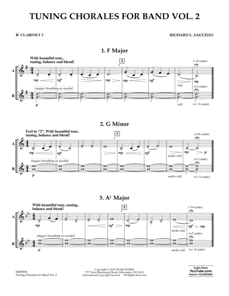 Free Sheet Music Tuning Chorales For Band Volume 2 Bb Clarinet 3