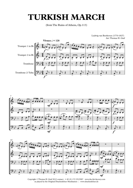 Turkish March Beethoven Brass Quartet Sheet Music