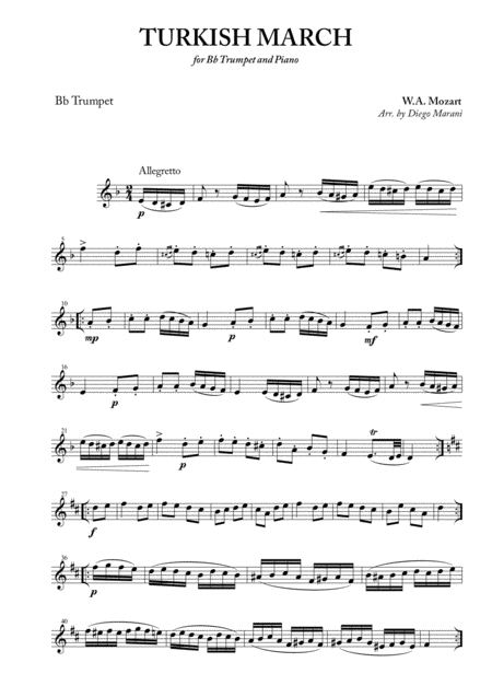 Turkish March For Trumpet And Piano Sheet Music