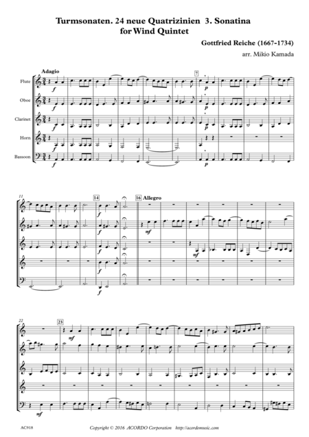 Turmsonaten 24 Neue Quatrizinien 3 Sonatina For Wind Quintet Sheet Music